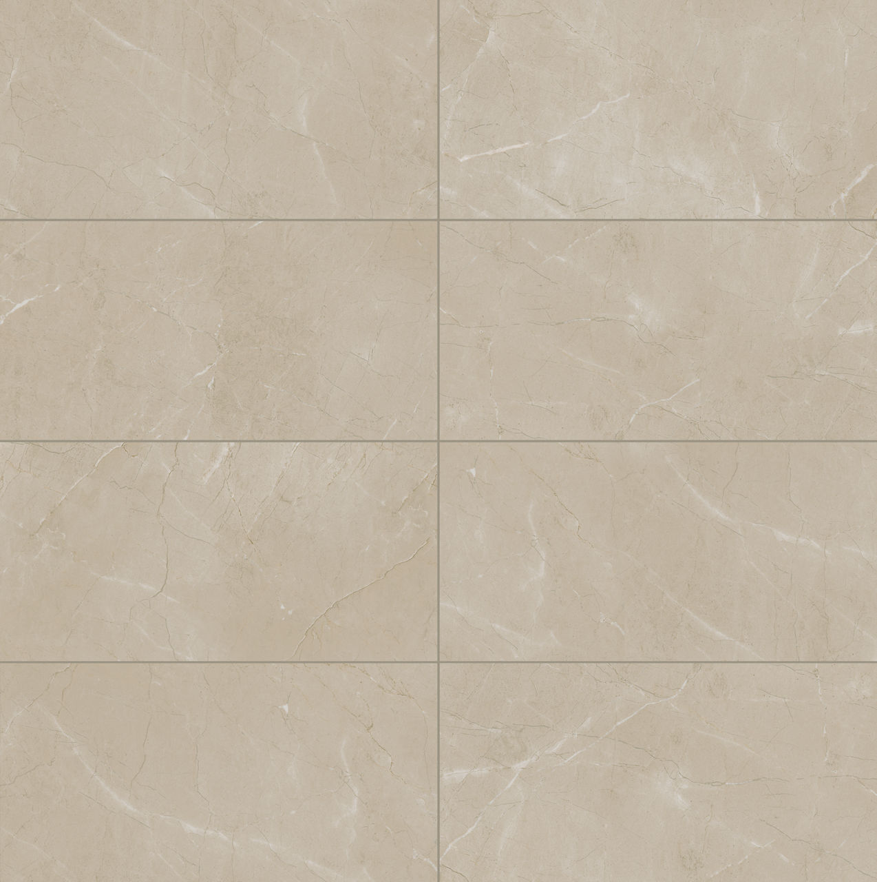Image of a beige marble tile surface arranged in a grid pattern. The tiles feature soft, natural veining and slight tonal variations across the stone. The overall look is neutral and elegant, suitable for floors or walls. The texture appears smooth w