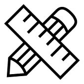 A black and white icon featuring a pencil and ruler crossed in an X shape. 