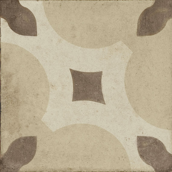 Light beige and brown encaustic square tile.