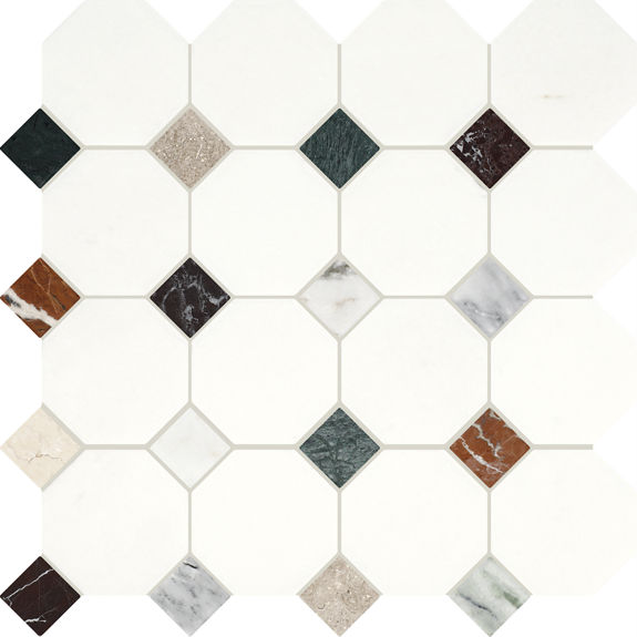 Mystic Blend Courtyard Multi Octagon and Dot Brushed Natural Stone Mosaic Tile | Renderra Lyon by Daltile