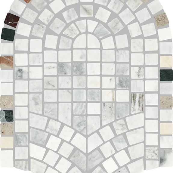 Mystic Blend Grand Hall Multi Framed Fan Brushed Natural Stone Mosaic Tile | Renderra Lyon by Daltile