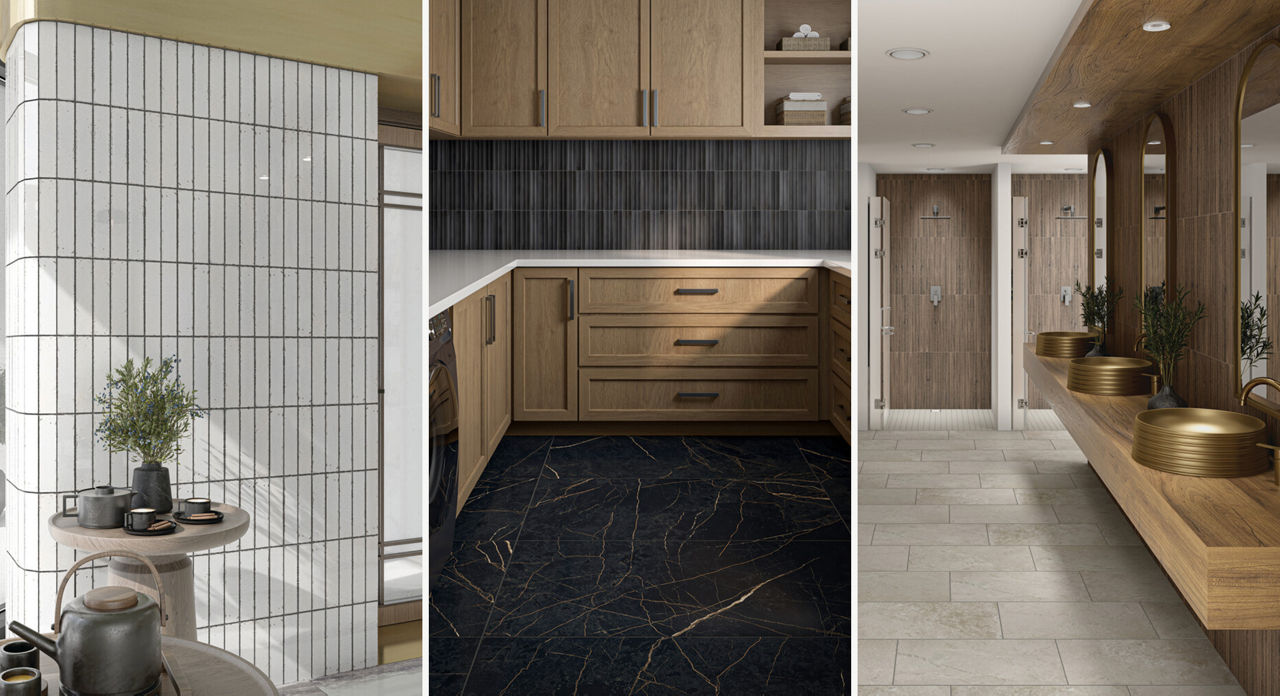 Modern Interior Spaces Featuring Tile and Wood Accents