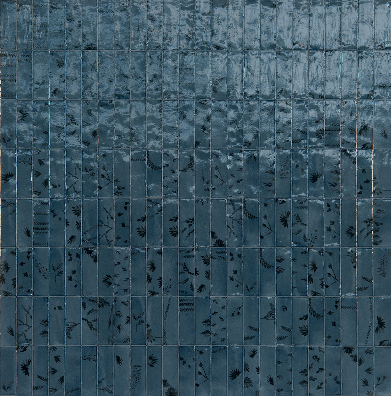 Blu Deco Leaf, Rectangle, 2X6, Glossy