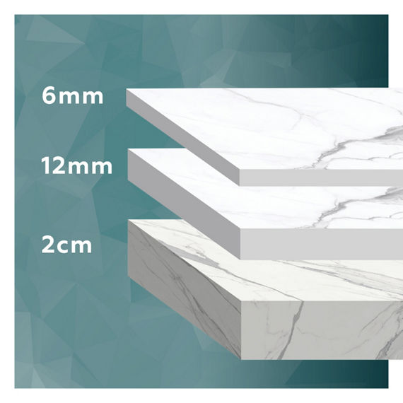Different thickness of porcelain, 6mm, 12mm, and 2cm.