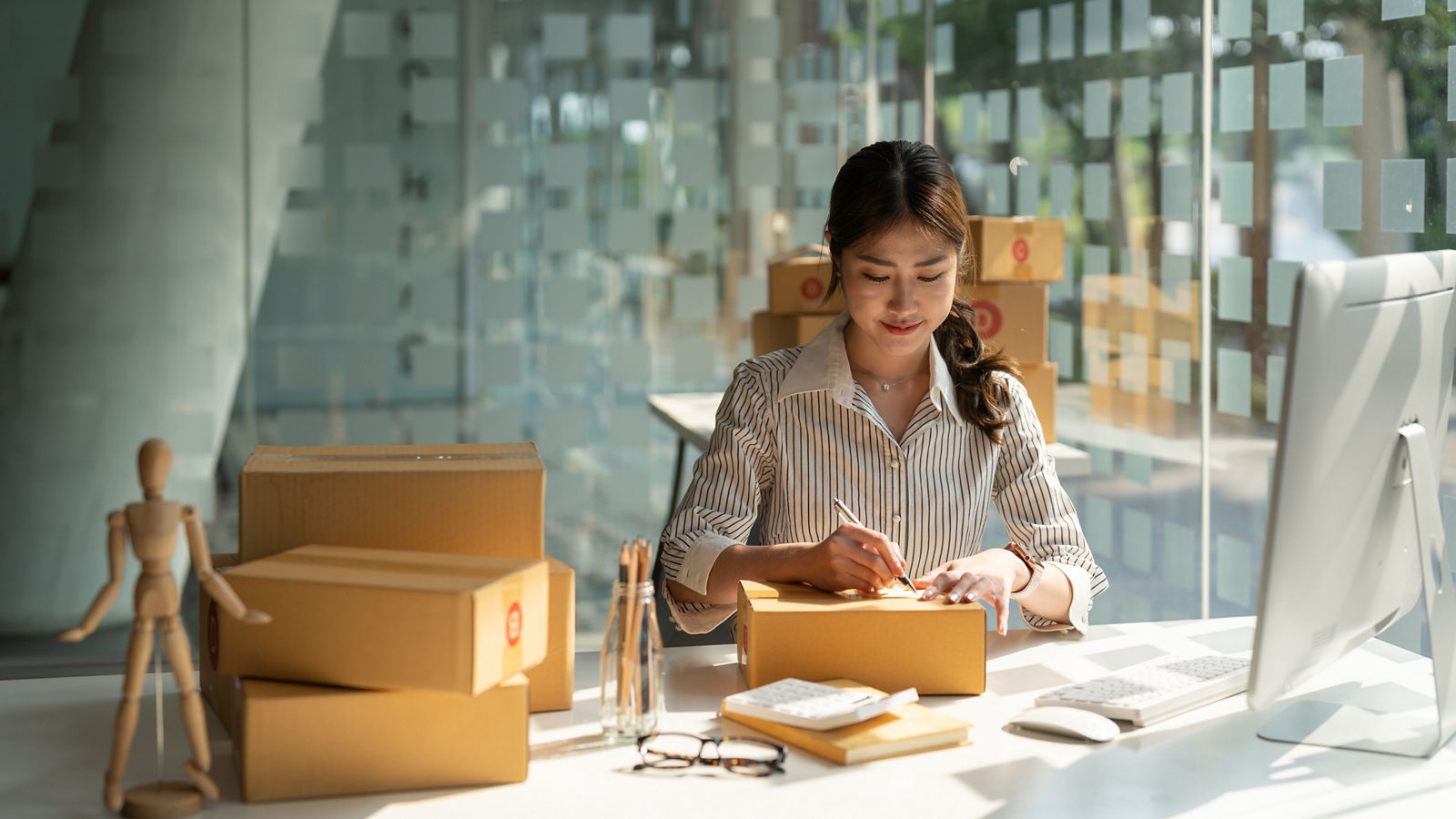Start up small business entrepreneur SME or freelance man working at home concept,Online selling, e-commerce, Shipping concept,Online marketing packaging and delivery.