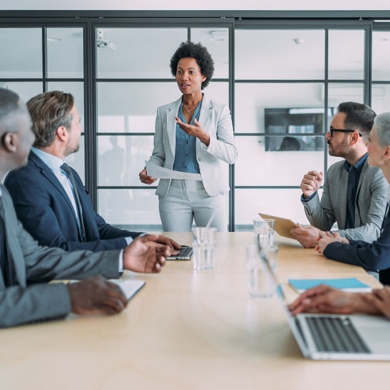 Shot of a businesswoman giving a presentation in the office board room. 