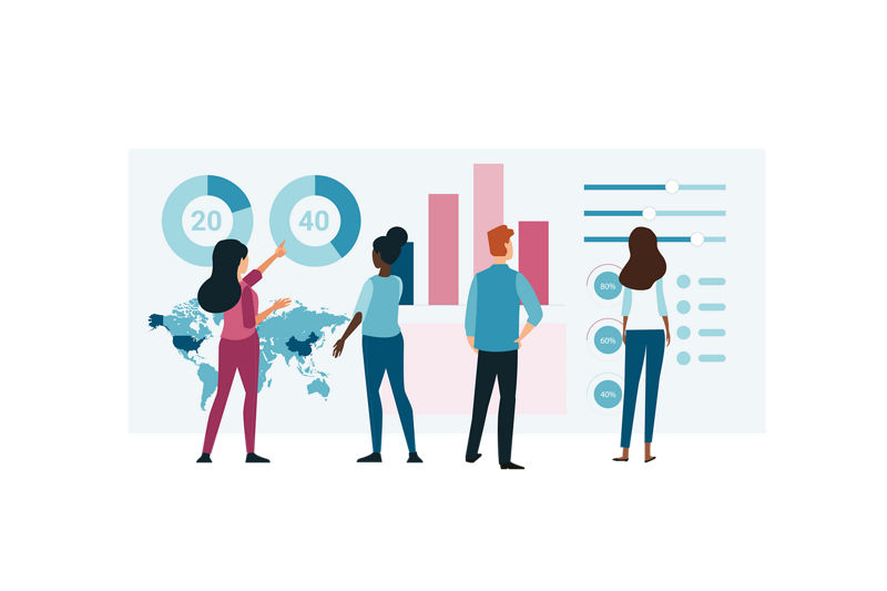 character illustration of people with data
