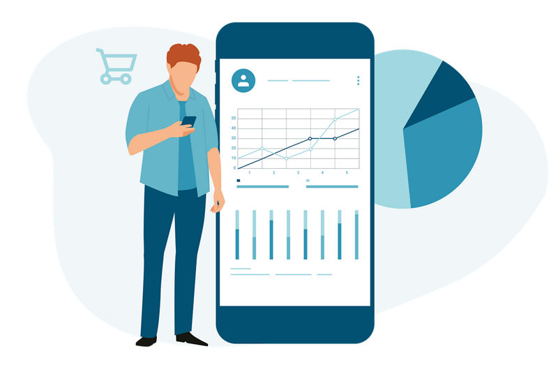 Illustration of man purchasing a Business Information Report Snapshot