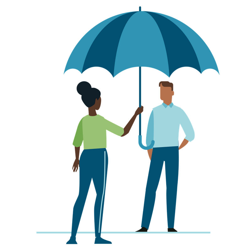 Illustration of people holding an umbrella