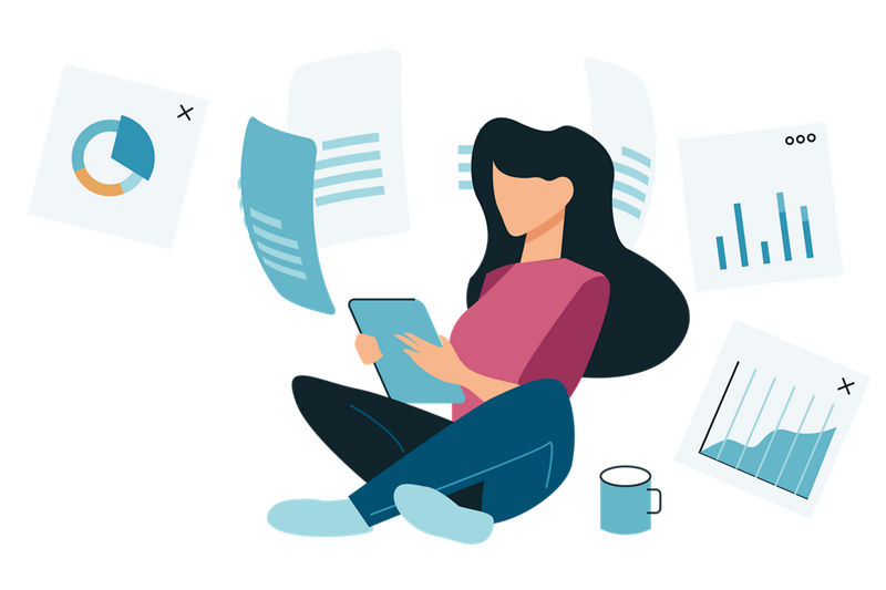 Illustration of woman checking portfolio data