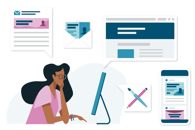 Illustration of person viewing marketing services