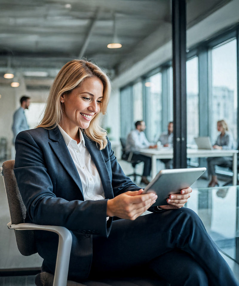 Executive reading thought leadership articles