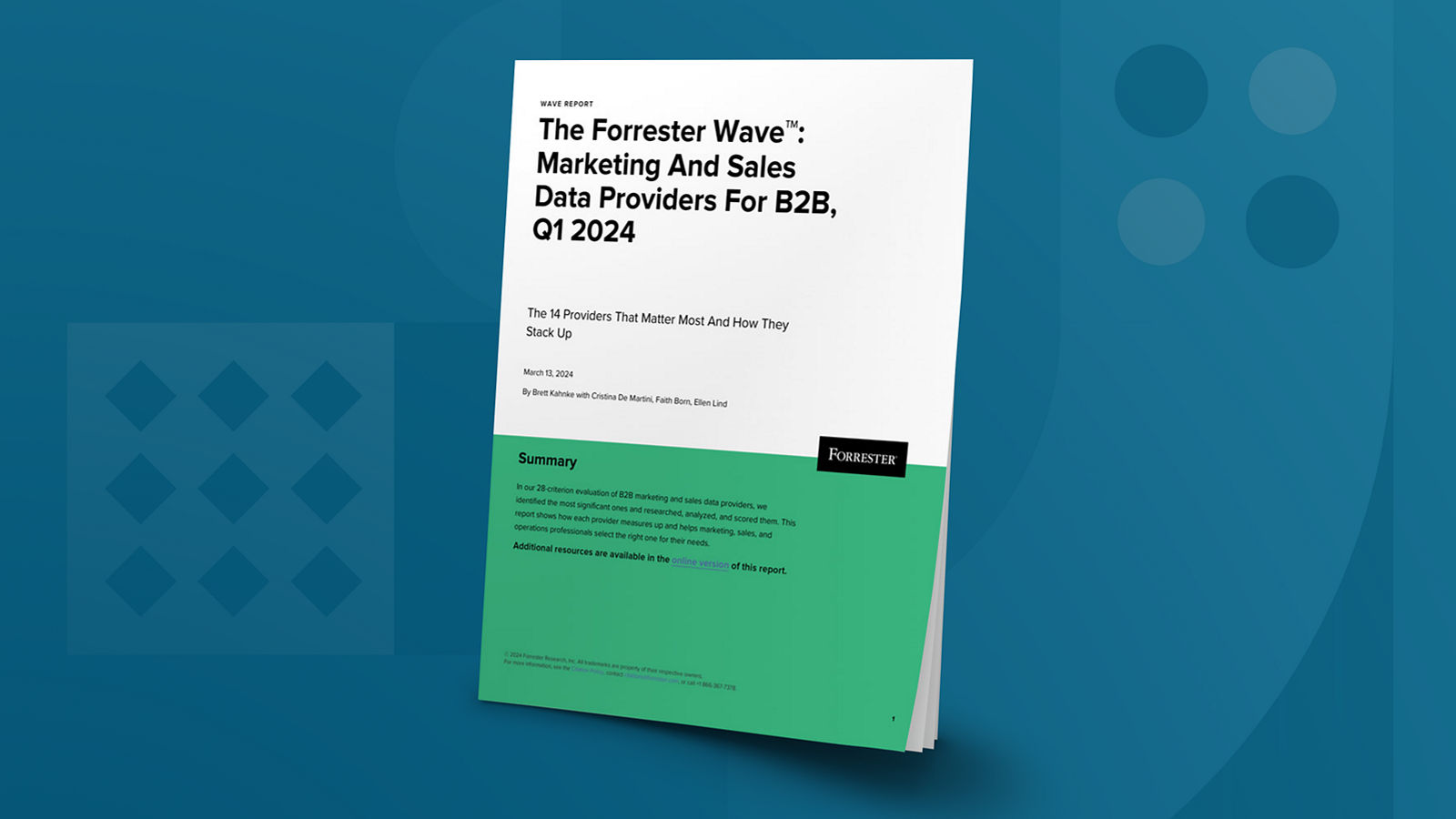 Mockup of The Forrester Wave: Marketing And Sales Data Providers For B2B, Q1 2024