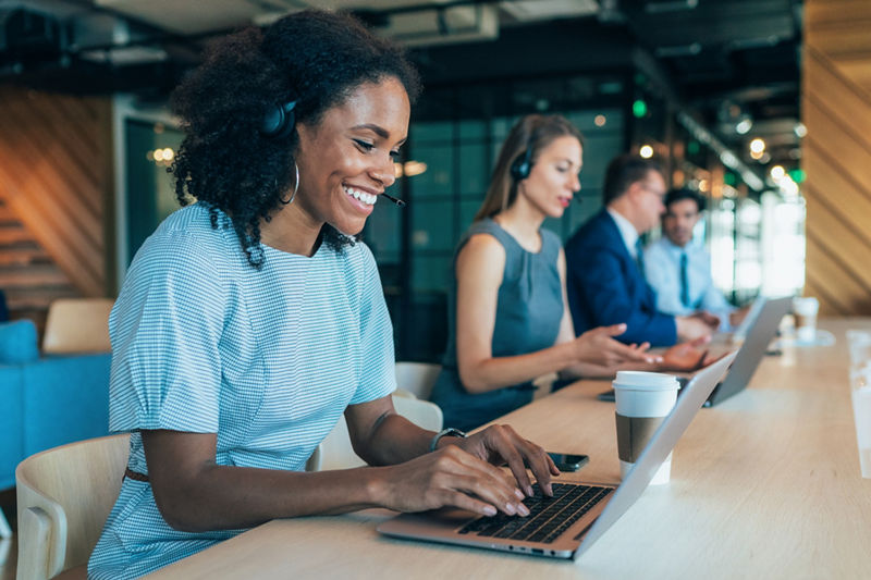 Customer support operators working in call center