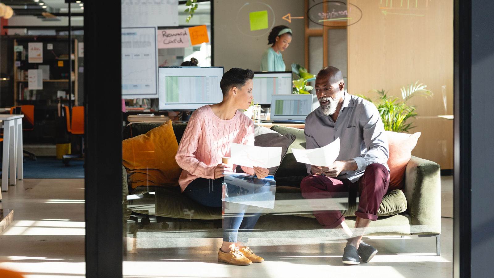 Two marketers discussing strategy