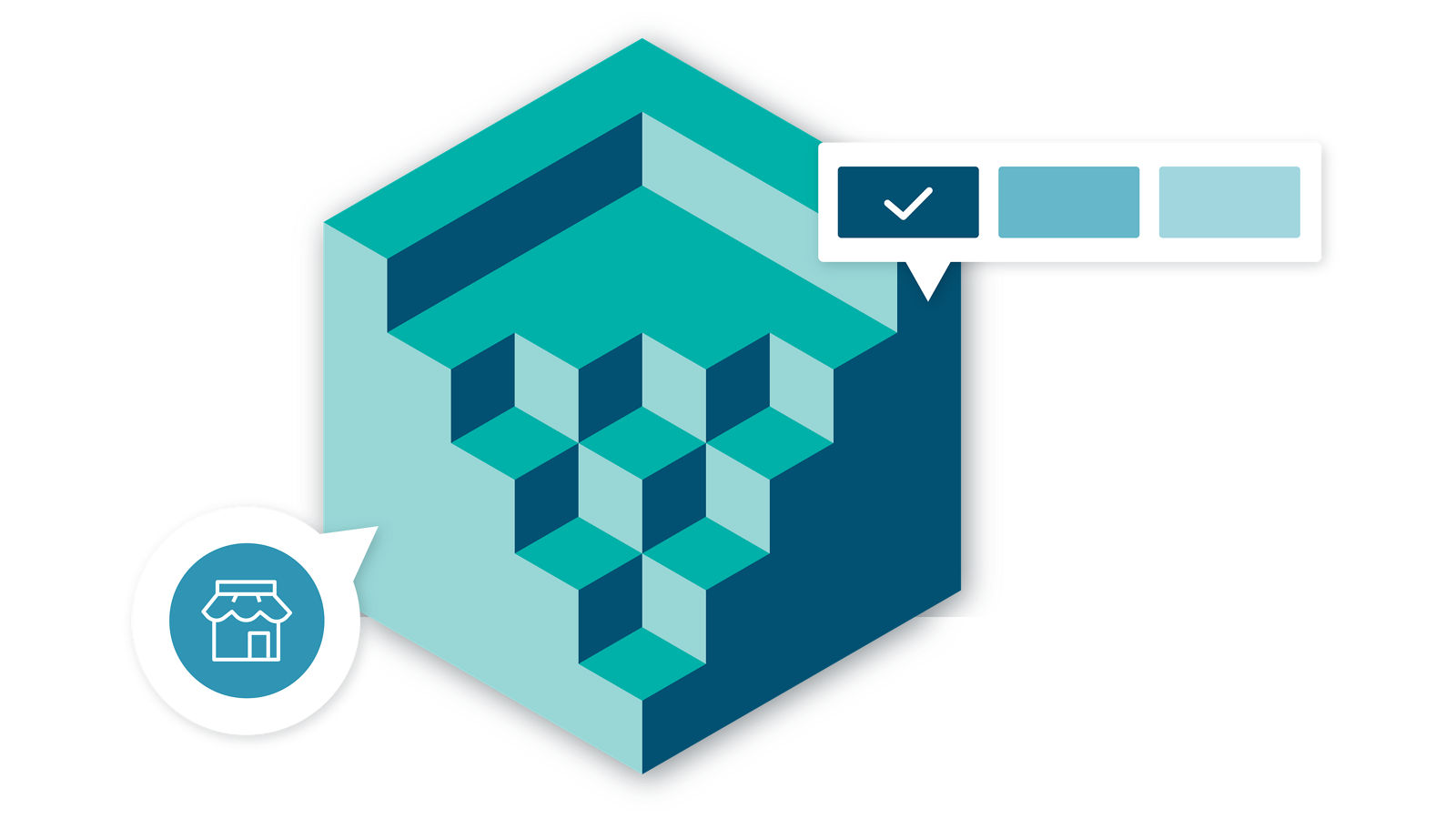 Isometric 3D block illustration depicting the D&B Blended Scores data block