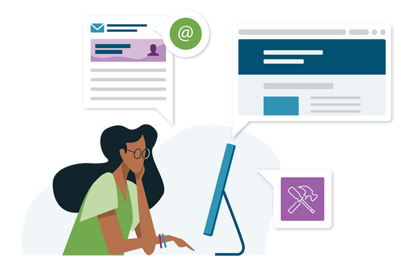 Illustration of person using computer with D&B Web Solutions