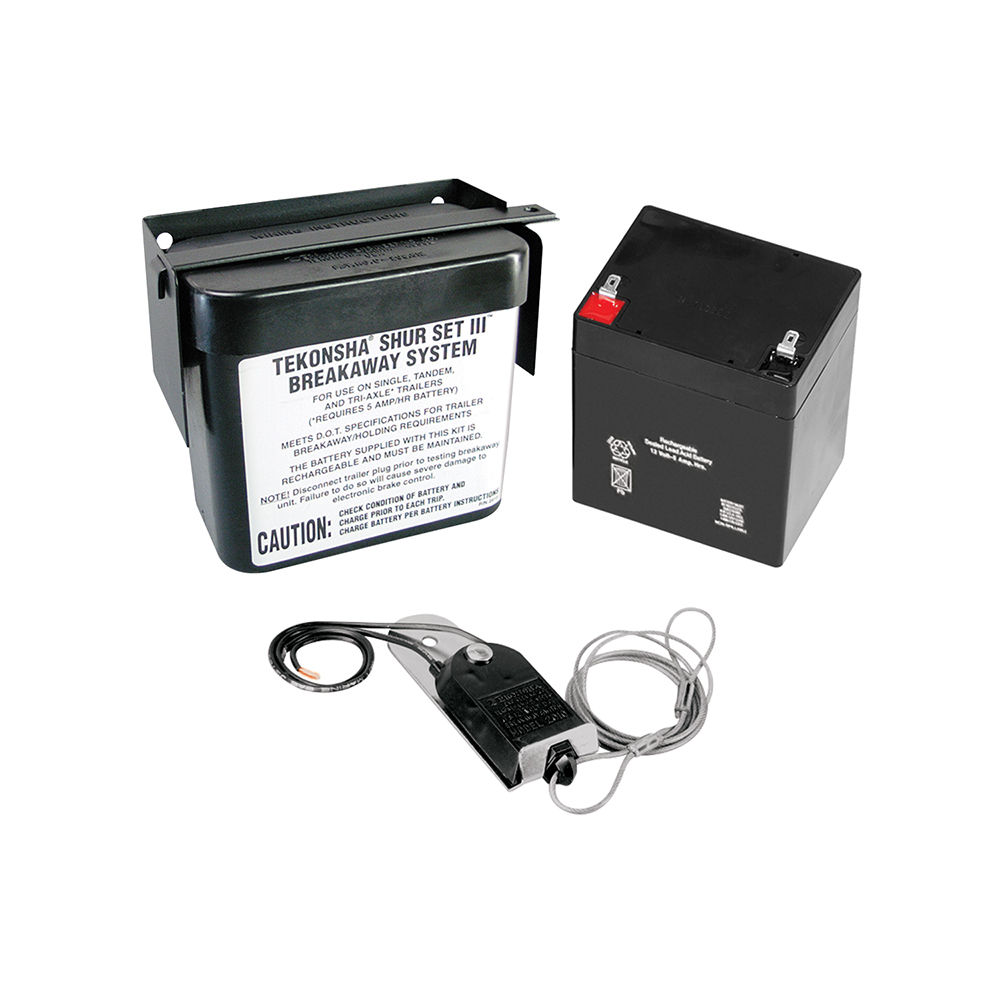 Tekonsha® Brake Breakaway Kit 12 Volts 5 Amps Prewired Lockable Box-Side Mounted With Bracket Mounted and Top Loaded - Kit Includes: Breakaway Kit with Battery, Switch, Pin and Lanyard