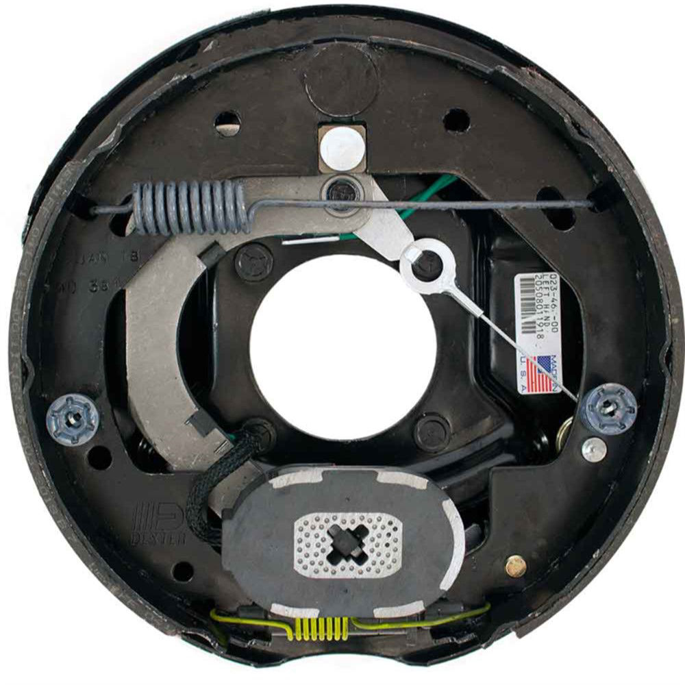 3,500 lbs Per Pair Capacity (1,750 lbs Each) 10" x 2-1/4" Nev-R-Adjust® Electric Drum Trailer Brake, Left Side, 4-Bolt Mount, Black Painted Finish, Bulk