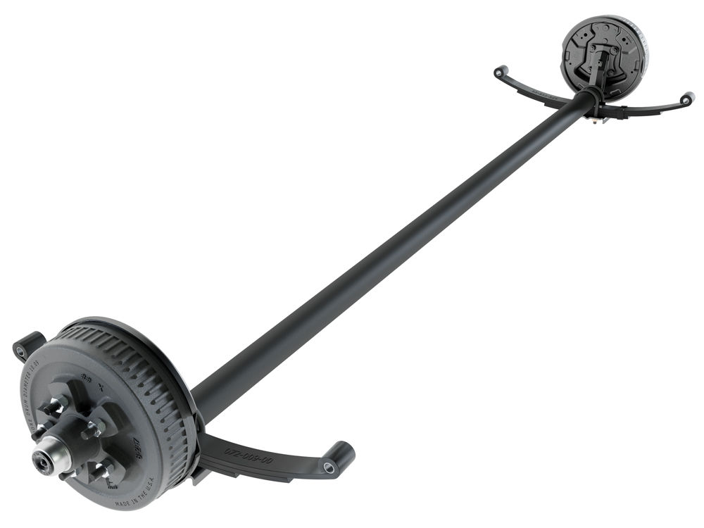 Dexter Axle, 3,500 LB Capacity, 5 on 4.5" Bolt Pattern, Electric Brake, 4" Drop Spindle, E-Z Lube Lubrication, 95'' Hub Face, 80'' Spring Center, Double Eye Springs Pre-Mounted