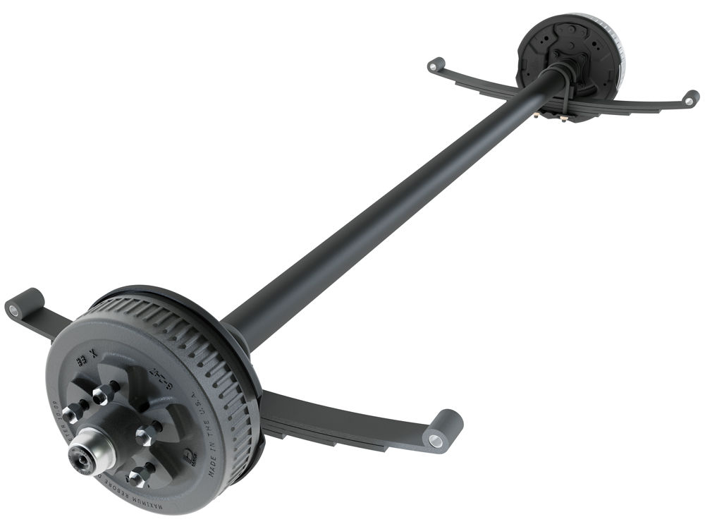 Dexter Axle, 3,500 LB Capacity, 5 on 5" Bolt Pattern, Electric Brake, Straight Spindle, E-Z Lube Lubrication, 95'' Hub Face, 80'' Spring Center, Double Eye Springs Pre-Mounted