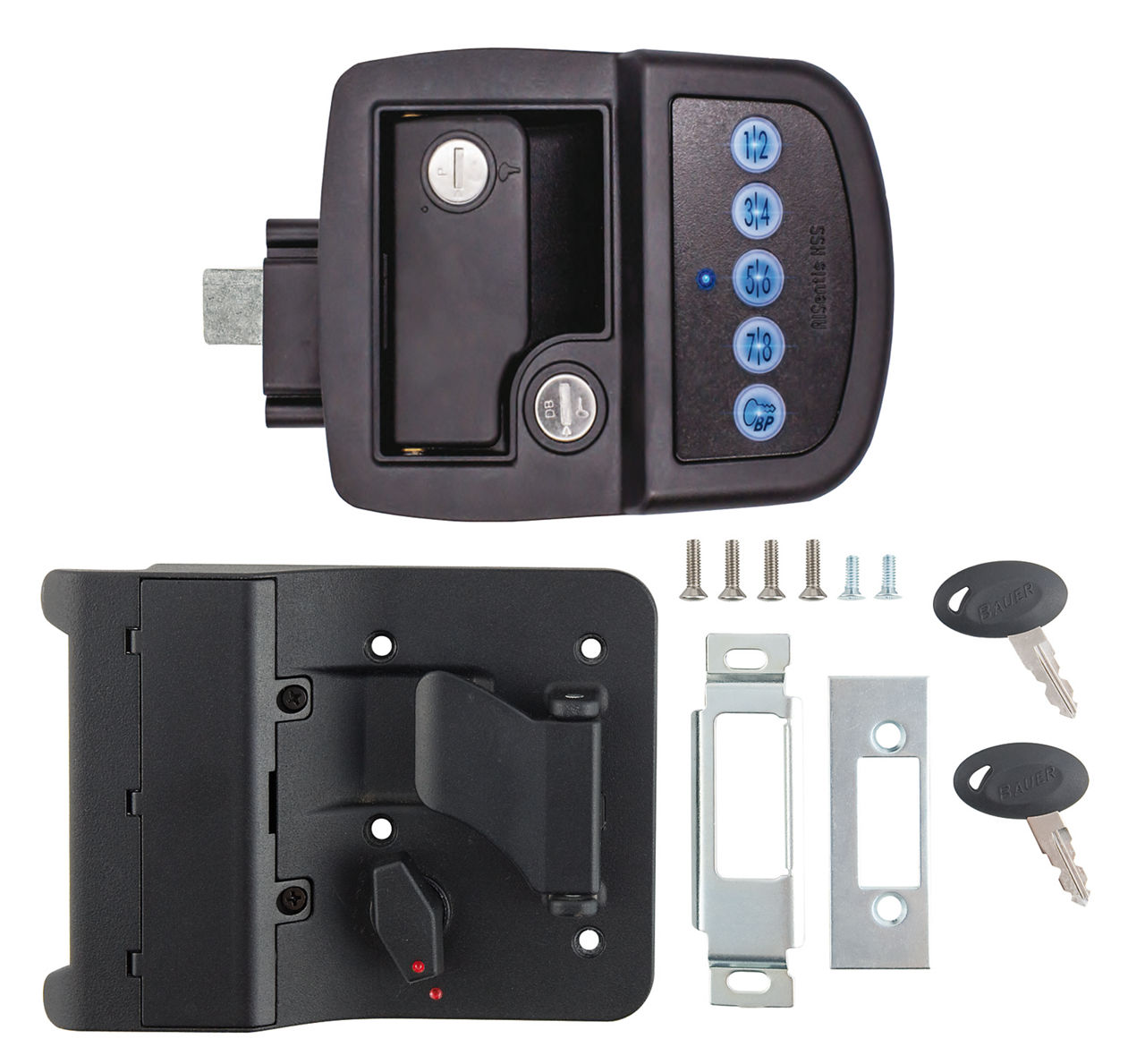 Bluetooth Travel Trailer Lock, Black, Right Hand, Fits 2-3, 4 X 3-3/4 Door Cutout