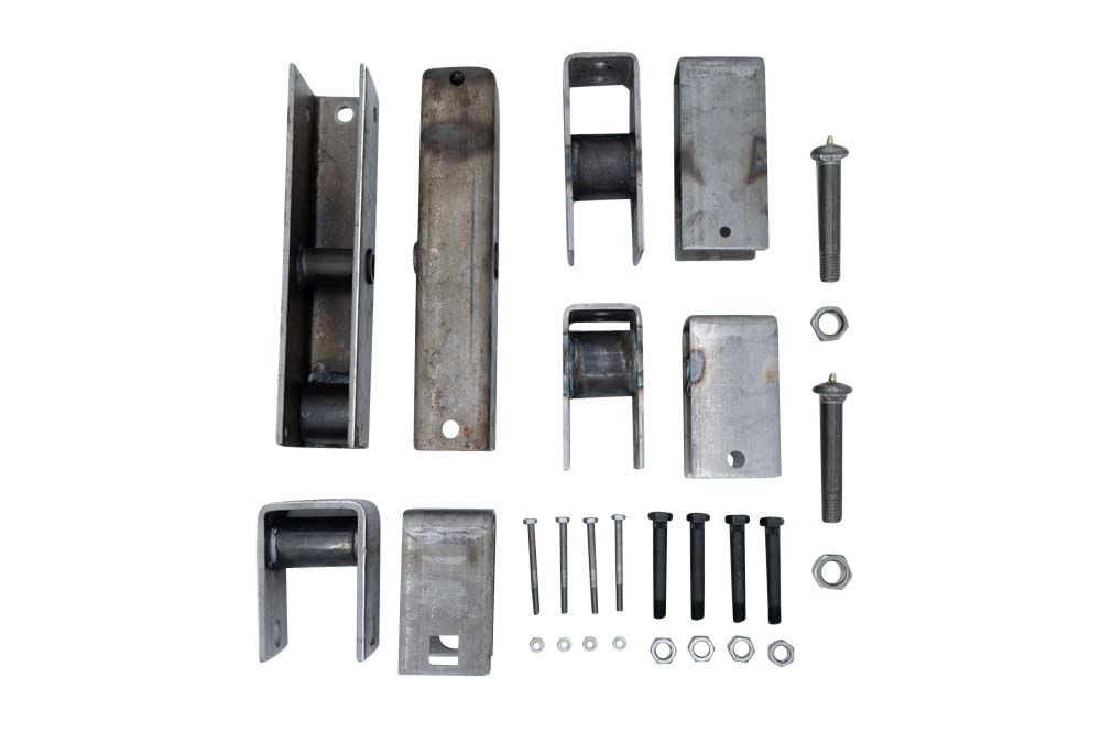Combination Tandem Axle Hanger Kits less U-Bolts and Springs -5" Front Hanger with 9/16" Bolt Hole, 4 1/2" Center Hanger with 7/8" Bolt Hole, & 4 7/8" Rear Hanger with 5/16" Bolt Hole -13-44 Long Equalizer 5/16" & 9/16" Bolts and Nuts - 7/8" Wet Bolt with Lock Nut