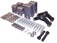 Tandem Axle Hanger Kits, 1 3/4" Double Eye Springs (2,000 - 7,000 LBS. Axles) - 2 1/2" Front and Rear Hangers - 5 7/16" Center Hanger 3/4" Bolt Hole Curved Equalizer