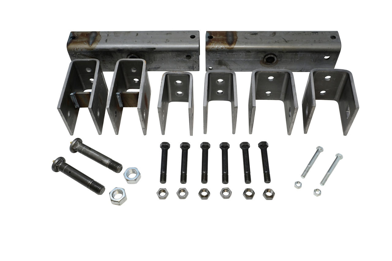 Tandem Axle Hanger Kits, 2" Slipper Springs (3,500 - 8,000 LBS. Axles) 4" Hangers 13-44 Long Equalizer 3/8" Spring Keeper Bolts 7/8" Wet Equalizer Bolt with Lock Nut