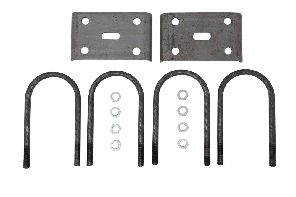U-Bolt Kit, 9K for 4" Round Axle Tube, 5/8"-11 Rod Diameter, 8" Long, Plain Finish