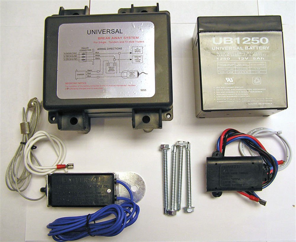 Trailer Parts Pro® Brake Breakaway Kit 12 Volts 5 Amps Two-Piece Box Prewired-Side Mounted and Front Loaded - Kit Includes: Breakaway Kit with Charger, Battery, Switch, Pin and Lanyard