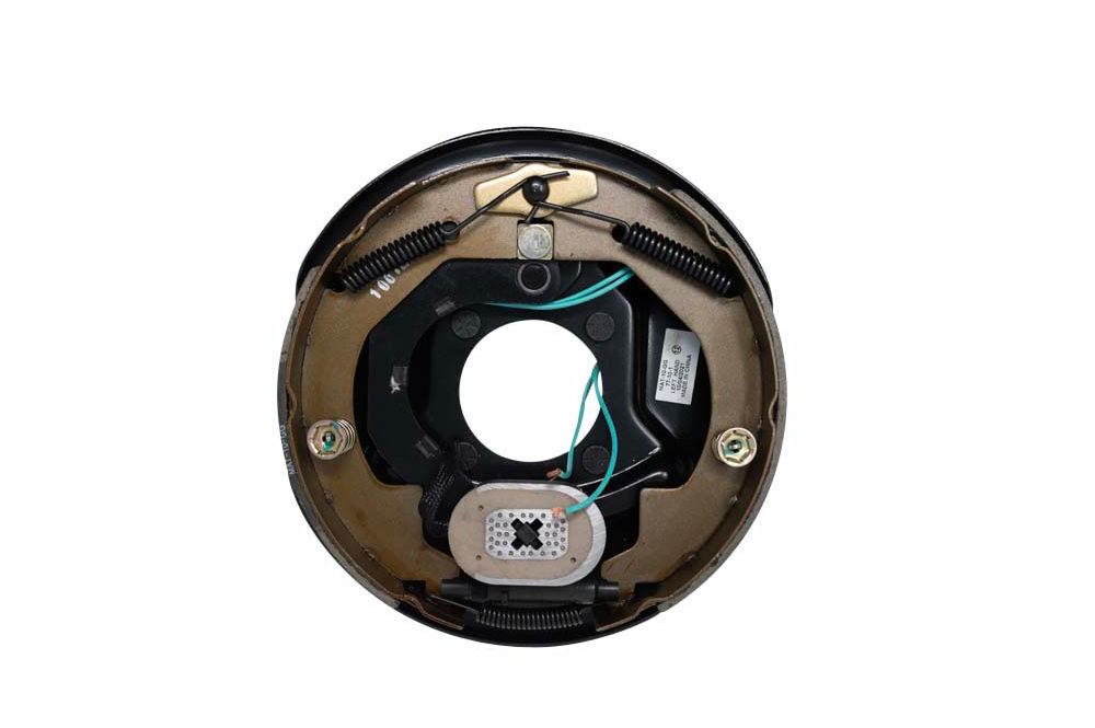 3,500 lbs Per Pair Capacity (1,750 lbs Each) Manual Adjust 10" x 2-1/4" Electric Drum Left Side Trailer Brake Assembly, 4-Bolt Mount Black Painted Finish, Bulk
