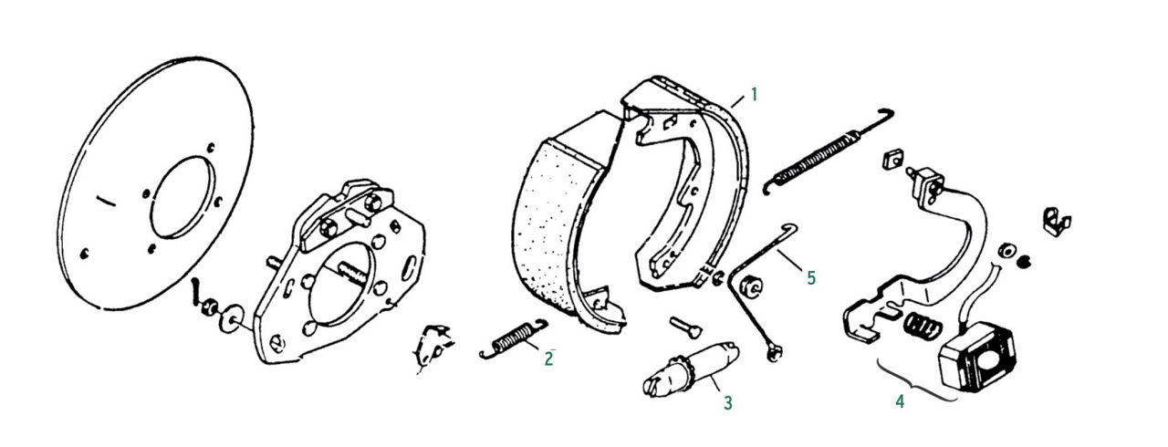 Exploded trailer brake assembly diagram showing shoes, springs, magnet, and backing plate