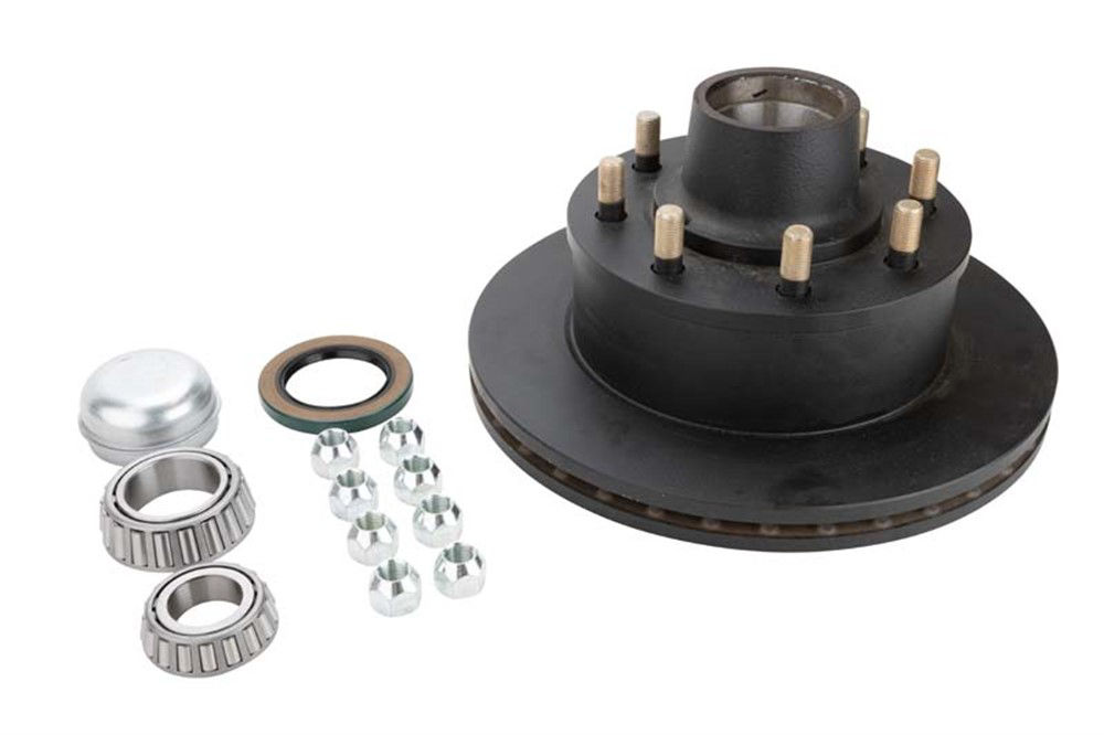 7,000 lbs Per Pair Capacity (3,500 lbs Each) 12-1/4" Integral Hub-Rotor Assembly with 8 on 6.5" Bolt Pattern and 9/16" Studs, Standard Grease Cap, Bulk
