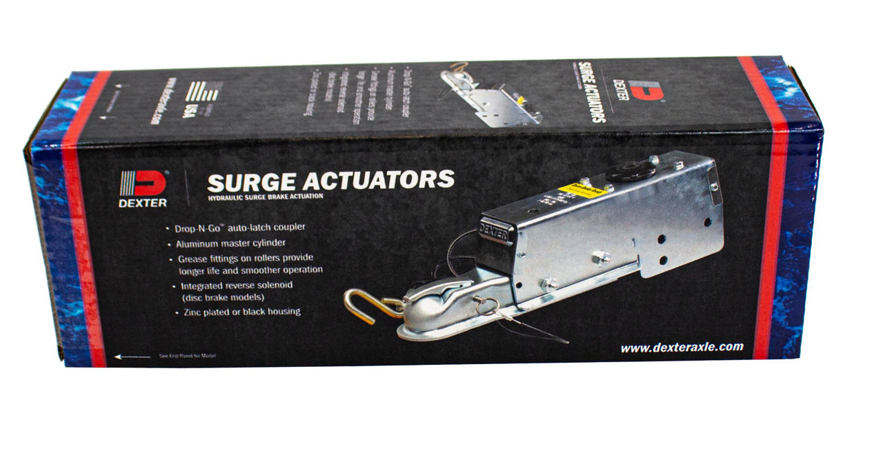 Dexter® 2" Ball, 8.5K Surge Brake Actuator Coupler Model DX8.5, Top Mount Bolt-On Drop for Drum Brake Systems, Primed, Drop-N-Go® Latch