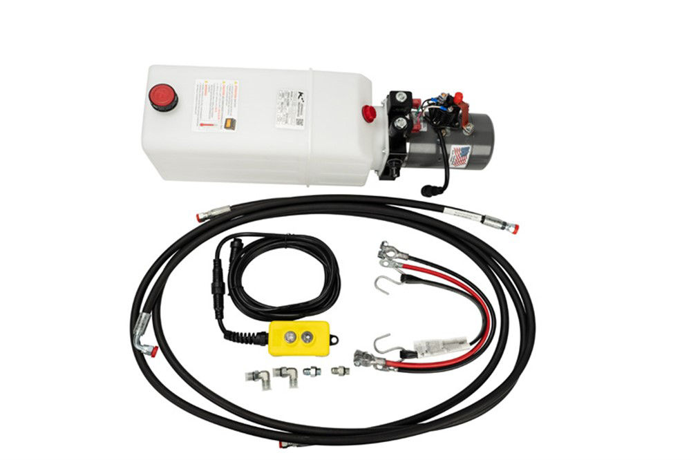 KTI Hydraulic Pump Kit, 12V Double Action Pump, 8 Quart Reservoir, 2-Button PU/PD Remote, with 110/120