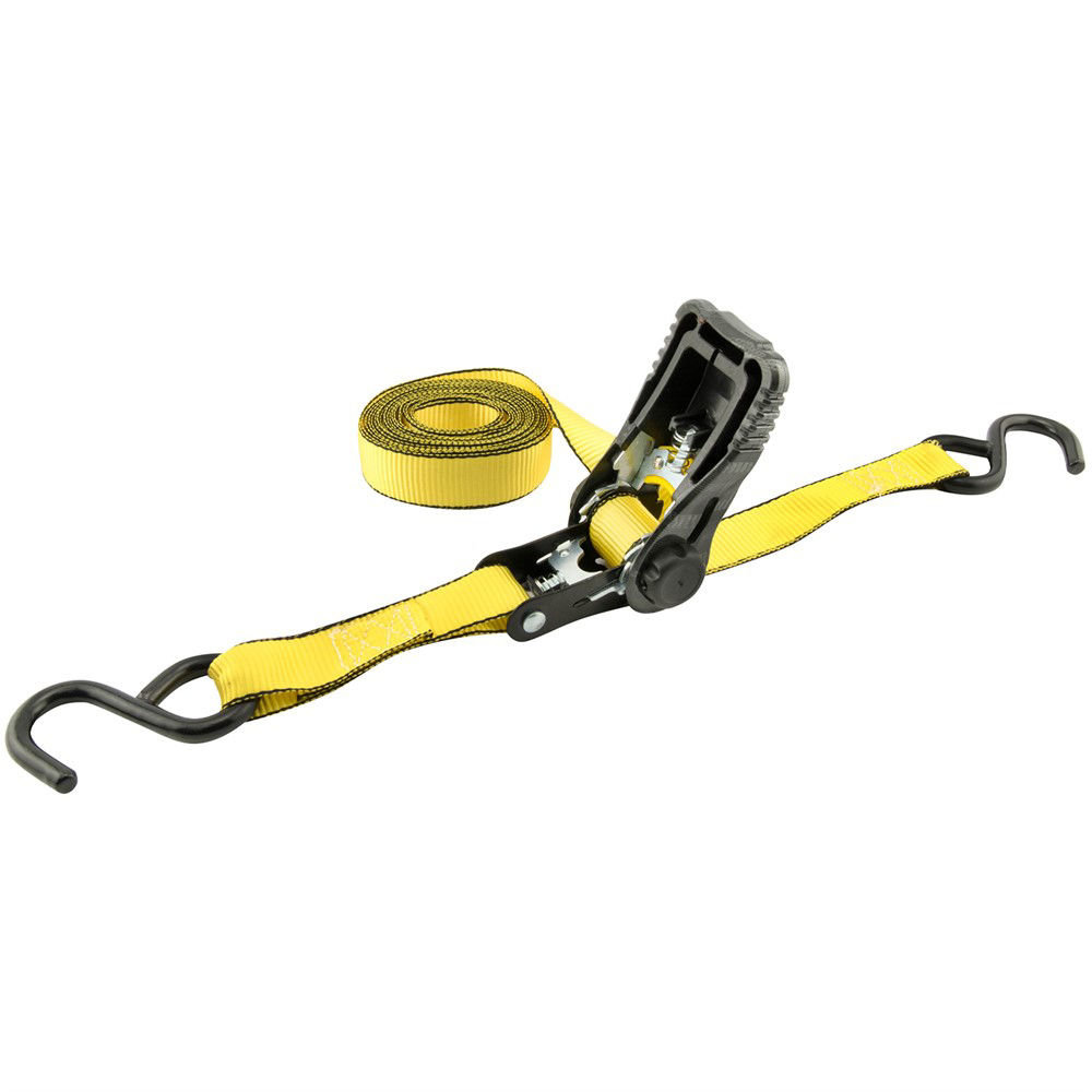 Ratchet Strap, 1 x 12', 400lbs. WLL, S-Hk, Molded Hndl, 2Pk