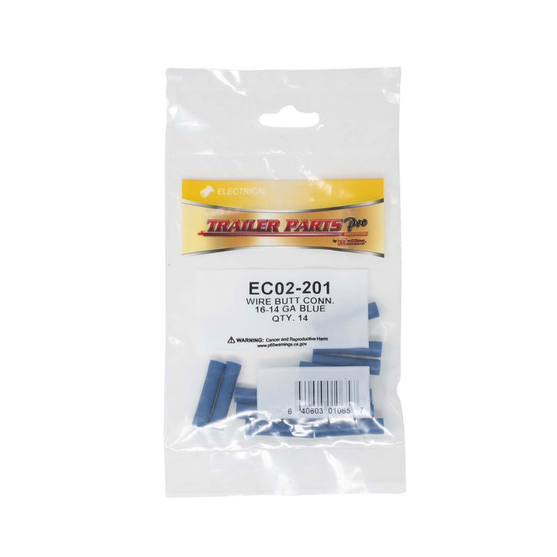 Vinyl Butt Connector, 16-14 Gauge, Blue, Pkg/14