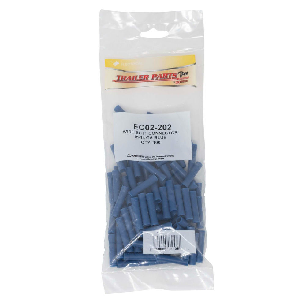 Vinyl Butt Connector, 16-184 Gauge, Blue, Pkg/100