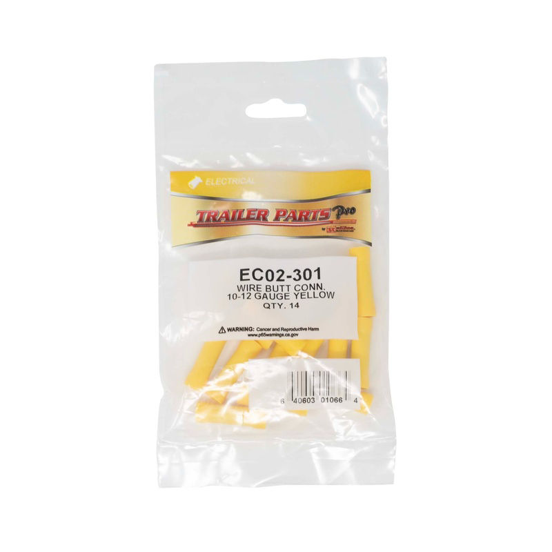 Vinyl Butt Connector, 12-10 Gauge, Yellow, Pkg/14