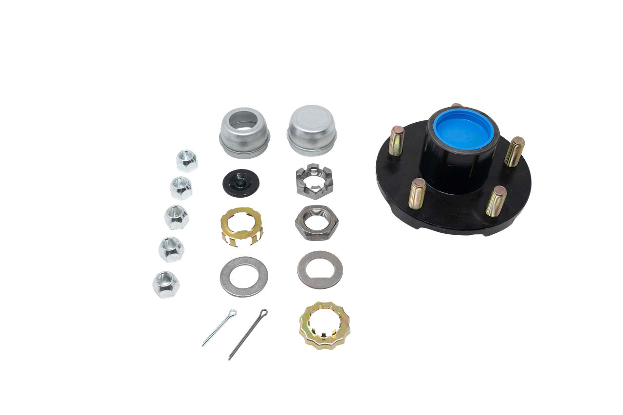 Complete Pre-Greased Idler Hub Assembly, BT8 Spindle, Grease or Zerk-Lube, 2.2K Capacity Per Pair, 5 on 4.5" Bolt Pattern, 5-1/2" Idler Hub Flange Diameter, 1/2" Studs
