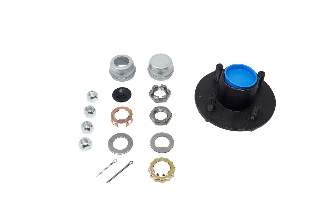 Complete Idler Hub Assembly, BT8 Spindle, Grease or Zerk-Lube, 2K Capacity Per Pair, 4 on 4" Bolt Pattern