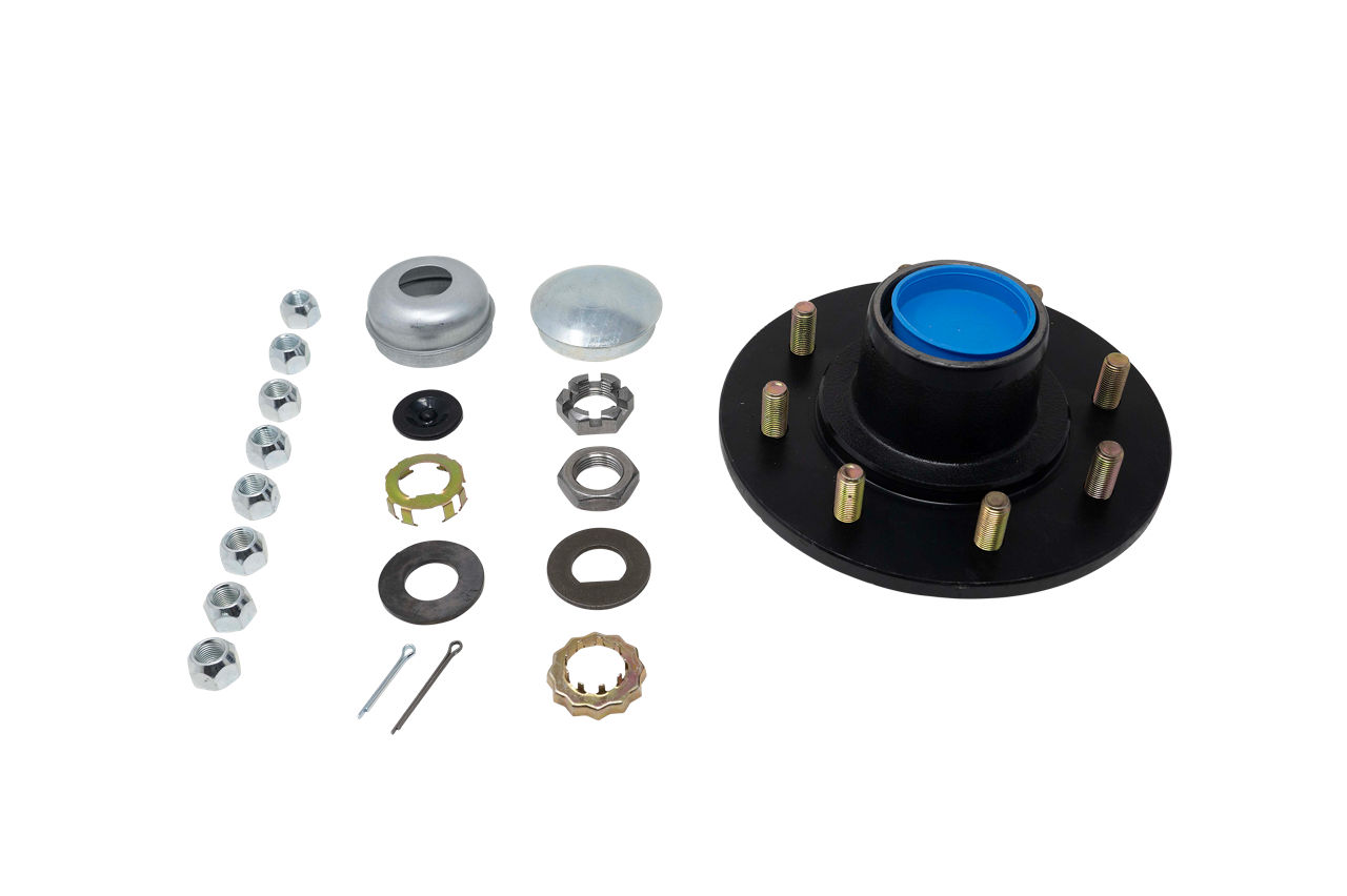 Complete Pre-Greased Idler Hub Assembly, #42 Spindle, Grease or Zerk-Lube, 5.2K-7K Capacity Per Pair, 8 on 6.5" Bolt Pattern, 1/2" Studs, 2.250" Seal