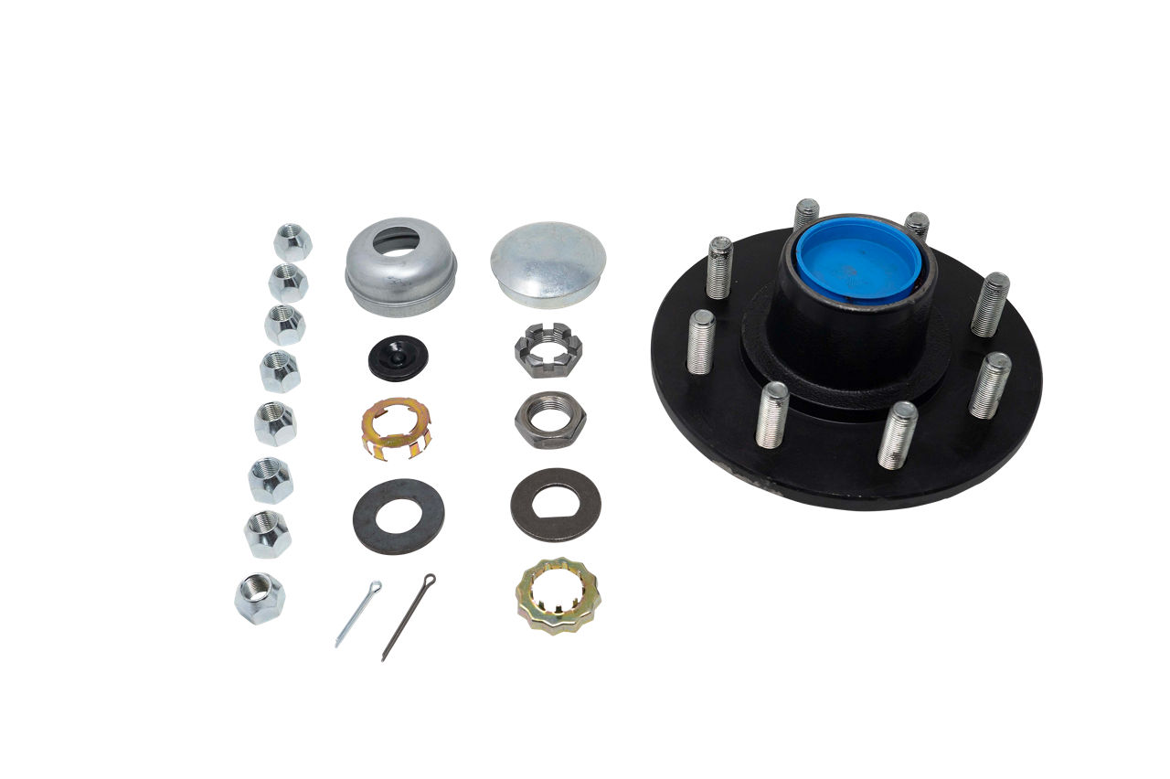 Complete Pre-Greased Idler Hub Assembly, #42 Spindle, Grease or Zerk-Lube, 5.2K-7K Capacity Per Pair, 8 on 6.5" Bolt Pattern, 9/16" Studs, 2.250" Seal