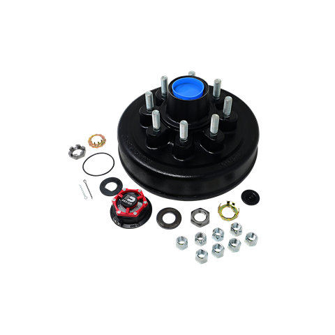 Trailer Parts Pro™ Complete Pre-Greased Hub-Drum Assembly, Retail Boxed, 8K Hybrid Capacity Per Pair, 8 on 6.5" Bolt Pattern, 9/16" Studs