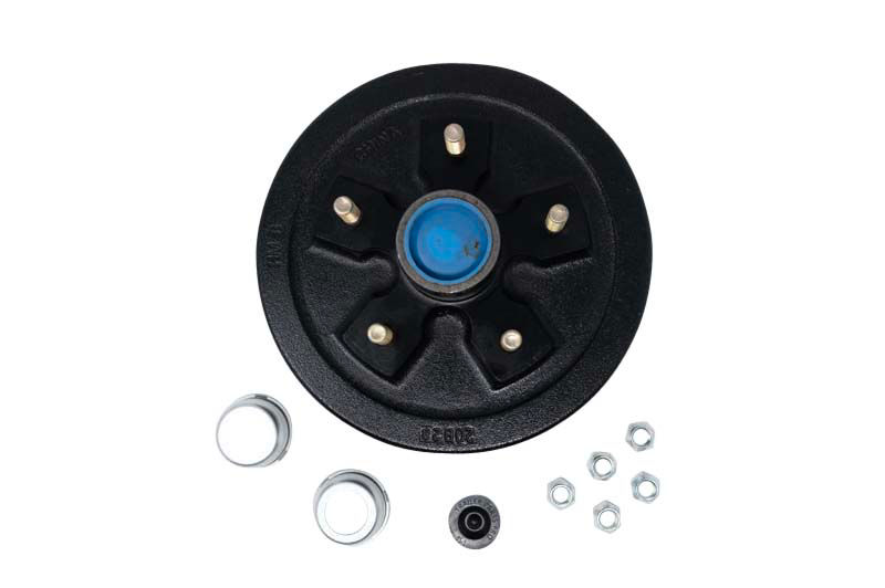 Complete Pre-Greased Hub-Drum Assembly, Retail Boxed, #84 Spindle, Grease or Zerk-Lube, 3.5K Capacity Per Pair, 5 on 5.5" Bolt Pattern, 1/2" Studs