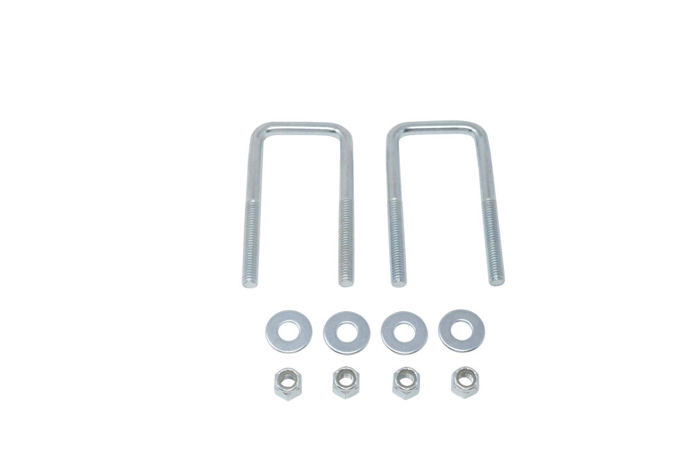 Zinc Square U-Bolts, 3/8"–16 Diameter, 4" L, 1 3/4" W, Qty 2, Retail Packaged