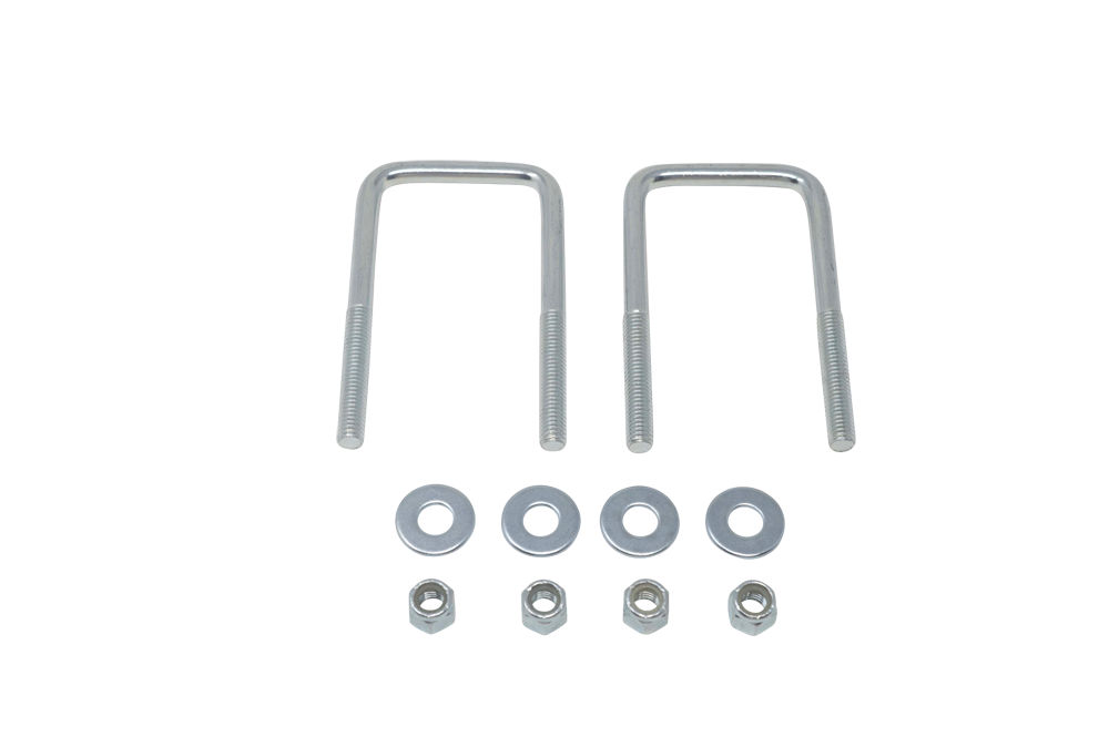 Zinc Square U-Bolts, 3/8"–16 Diameter, 4 1/4" L, 2 1/4" W, Qty 2, Retail Packaged