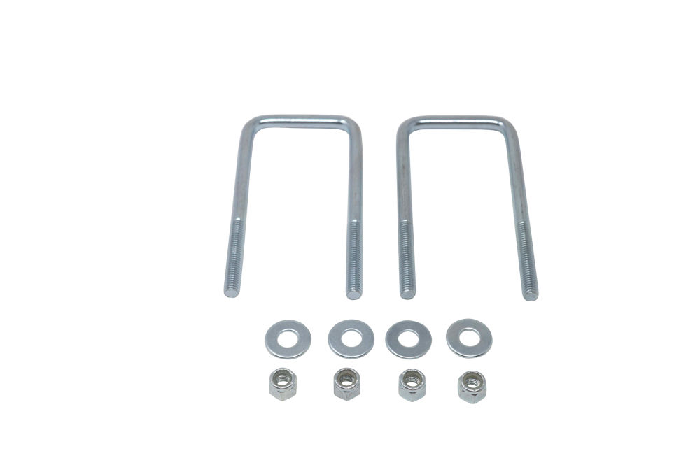 Zinc Square U-Bolts, 3/8"–16 Diameter, 5 1/4" L, 2 3/8" W, Qty 2, Retail Packaged