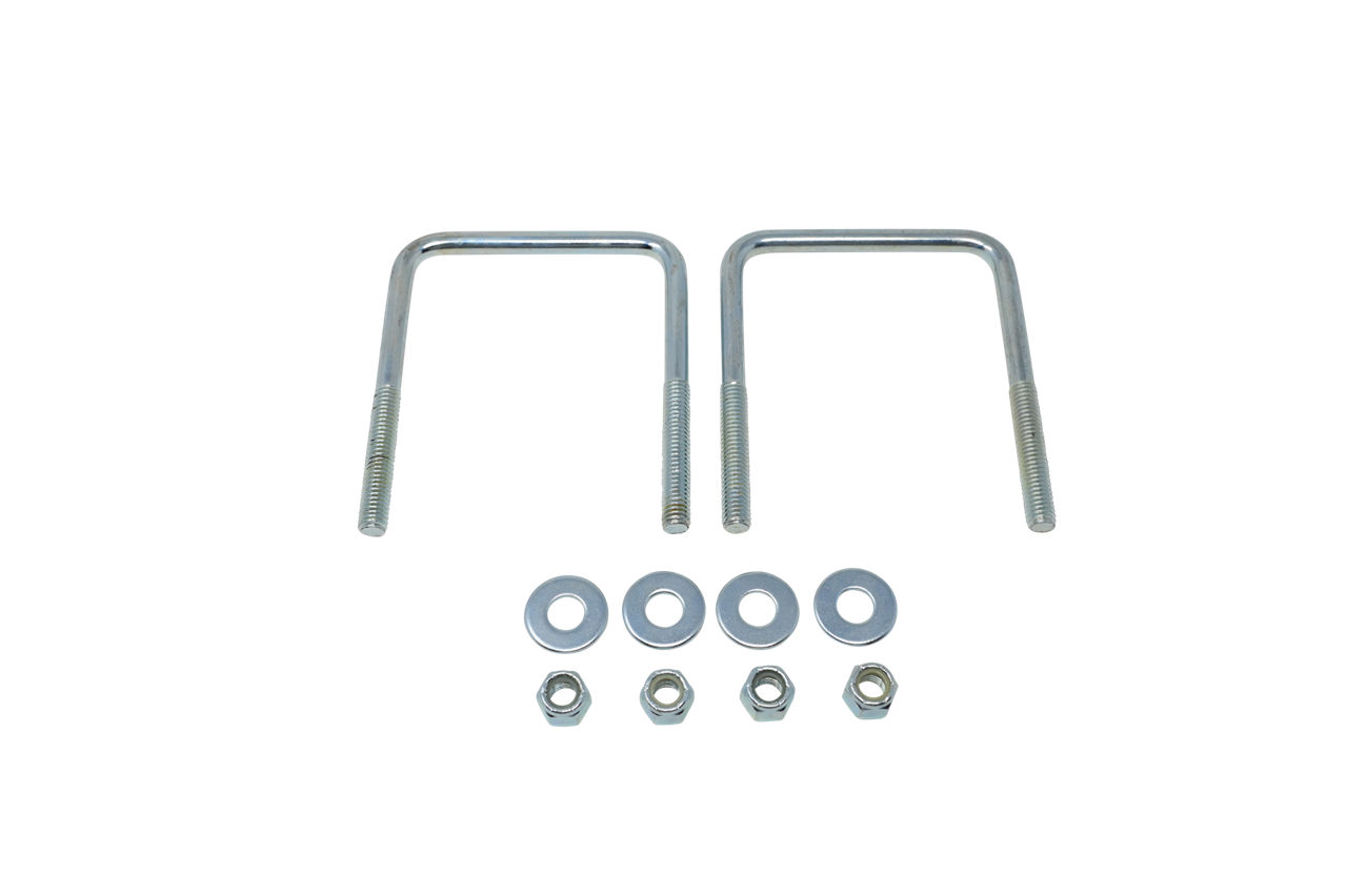 Zinc Square U-Bolts, 3/8"–16 Diameter, 4 1/4" L, 3 3/8" W, Qty 2, Retail Packaged